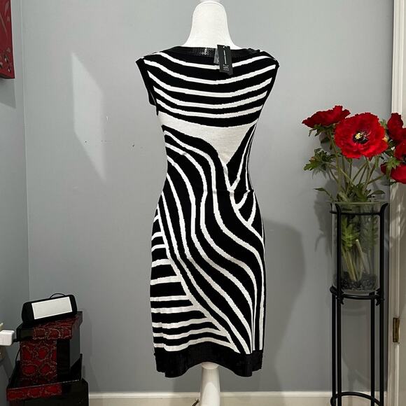 NEW INC Stripe Colorblock Iridescent Sequins Two Tone Bateau Knit Midi Dress NWT - Picture 3 of 16